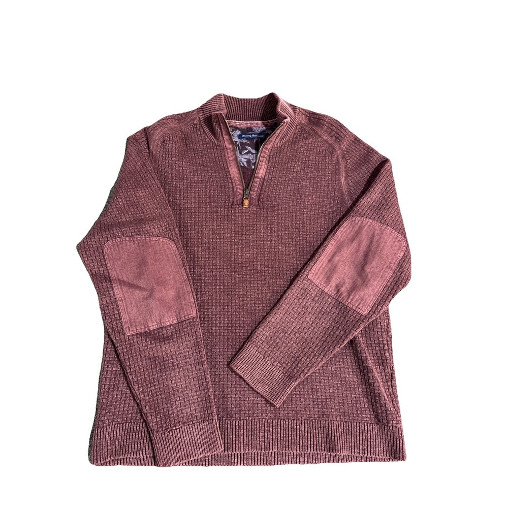 Tommy Bahama Mens 1/4 Zip Sweater Size M Burgundy Cotton Blend Textured Pullover - Picture 1 of 6